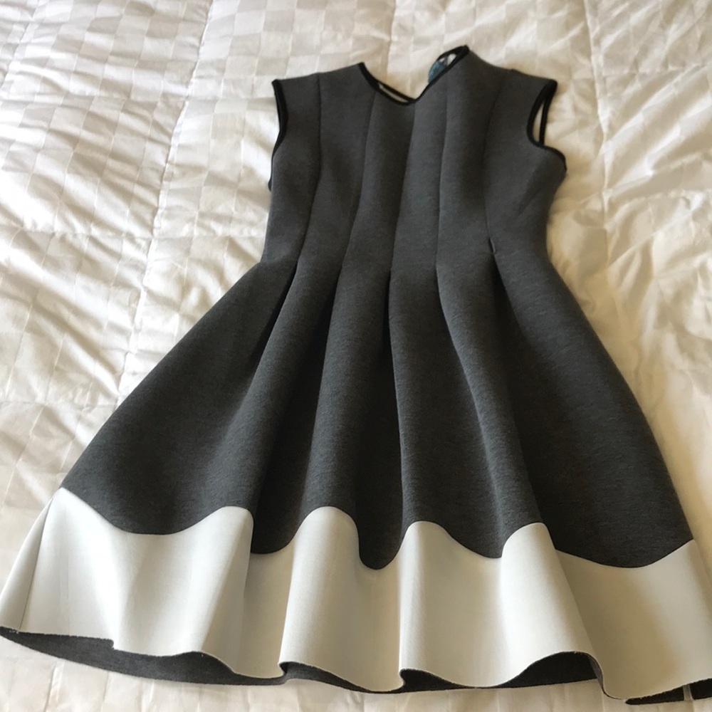 Gabby Skye Gray & White Fit & Flare Dress